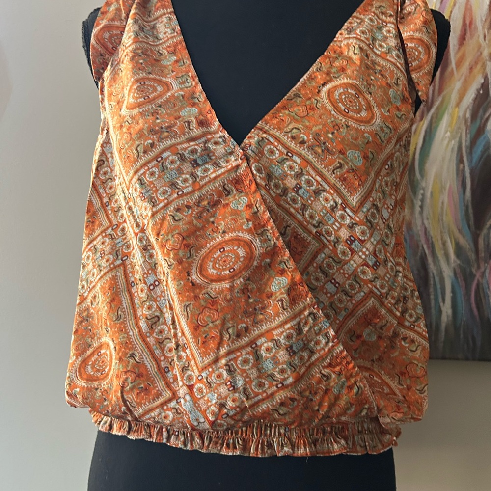 Rose & Olive Orange Paisley Blouse Sz M